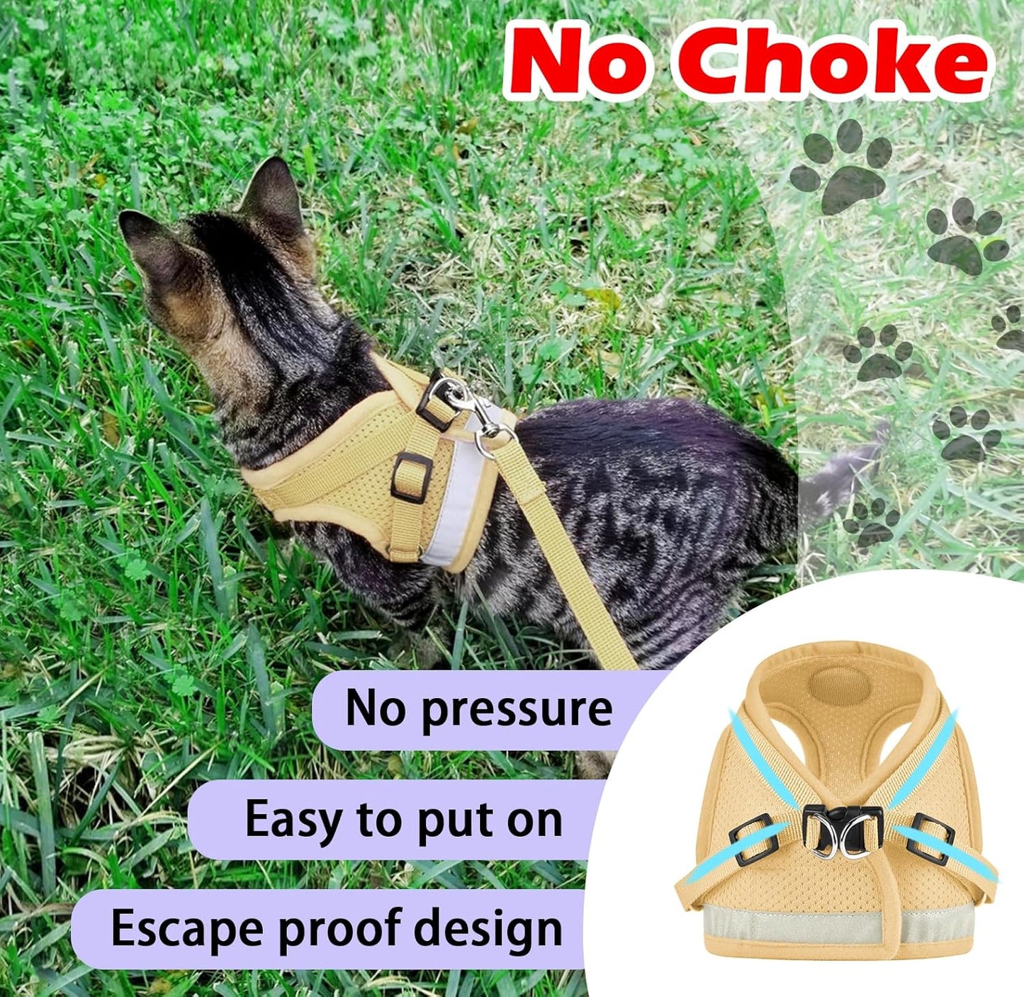 Cat Harnesses and Puppy Harness with Leashes Set, Escape Proof Cat Harness, Adjustable Reflective Soft Mesh Vest Fit Puppy Kitten Rabbit Ferrets'S Outdoor Harness