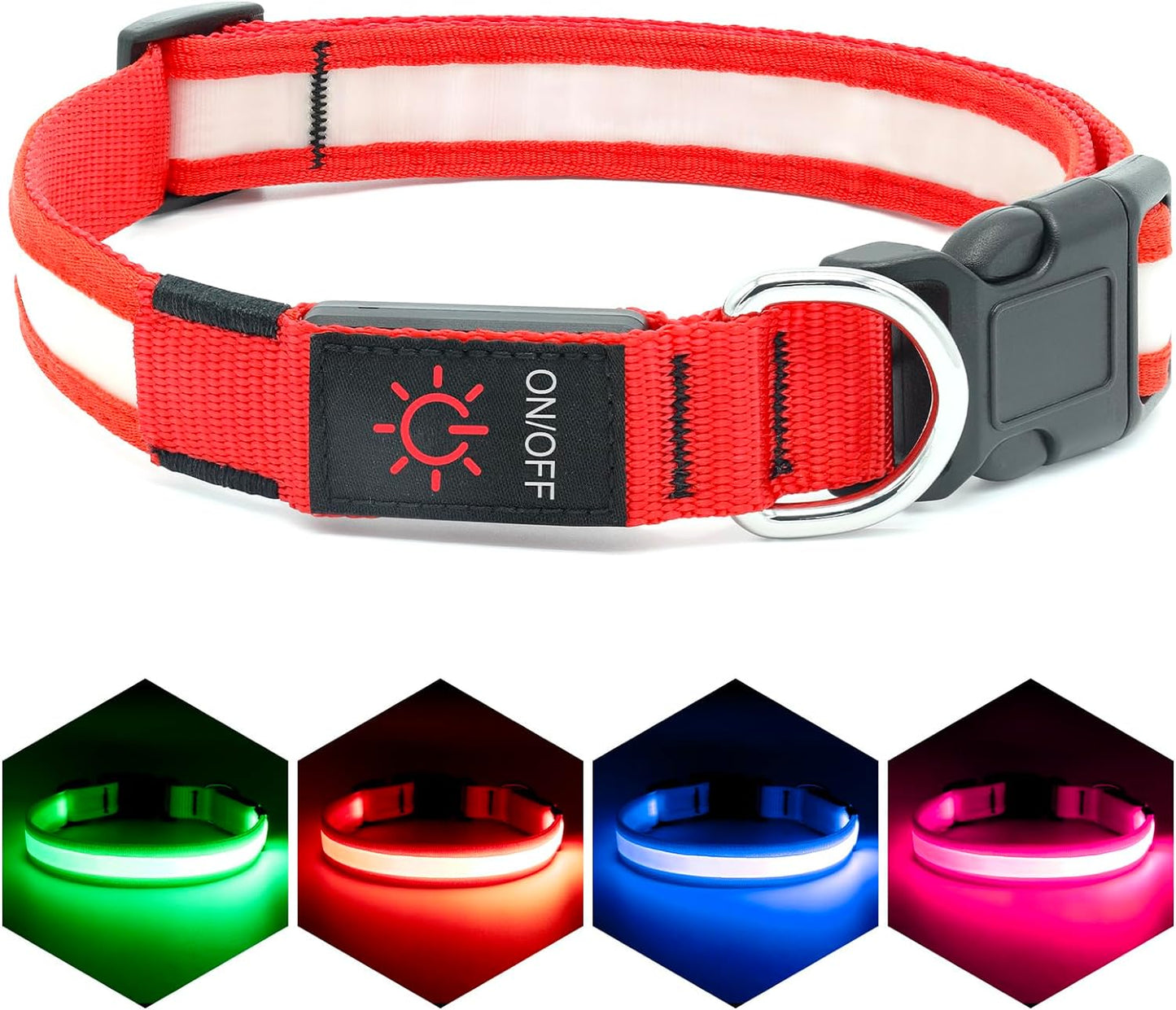 LED Dog Collar, Light up Dog Collar Adjustable USB Rechargeable Super Bright Safety Light Glowing Collars for Dogs