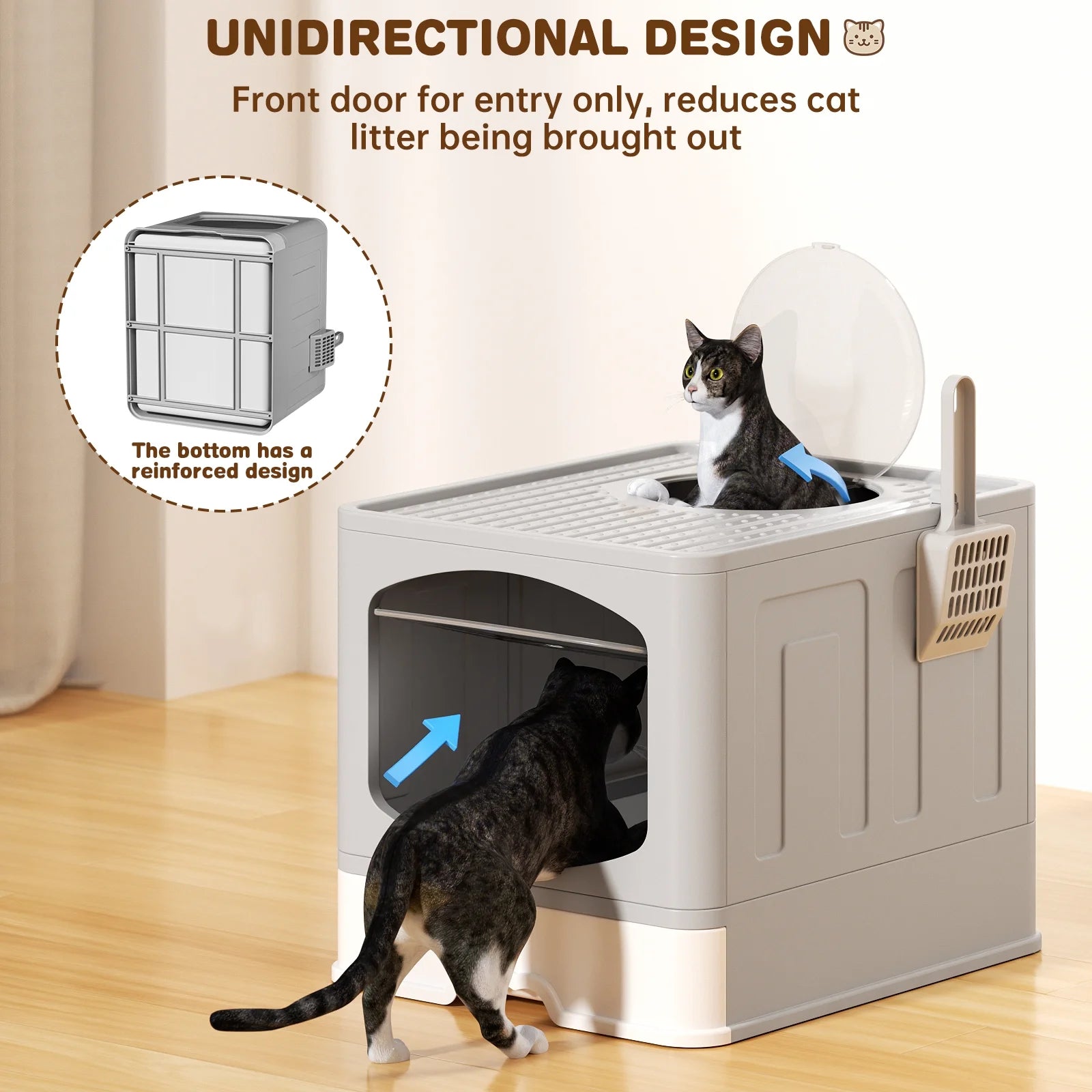 Extra Large Foldable Cat Litter Box with Cat Litter Scoop, Front Entry Top Exit Cat Litter Pan with Lid, Enclosed Anti-Splashing Cat Kitty Litter Box, Drawer Type Cat Litter Easy Cleaning and Scoop