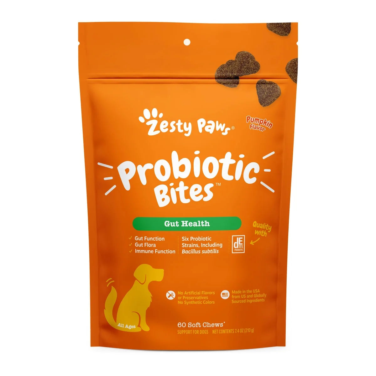 (3 Pack)  Probiotic Bites for Dogs, to Support Gut Health, Pumpkin 60Ct