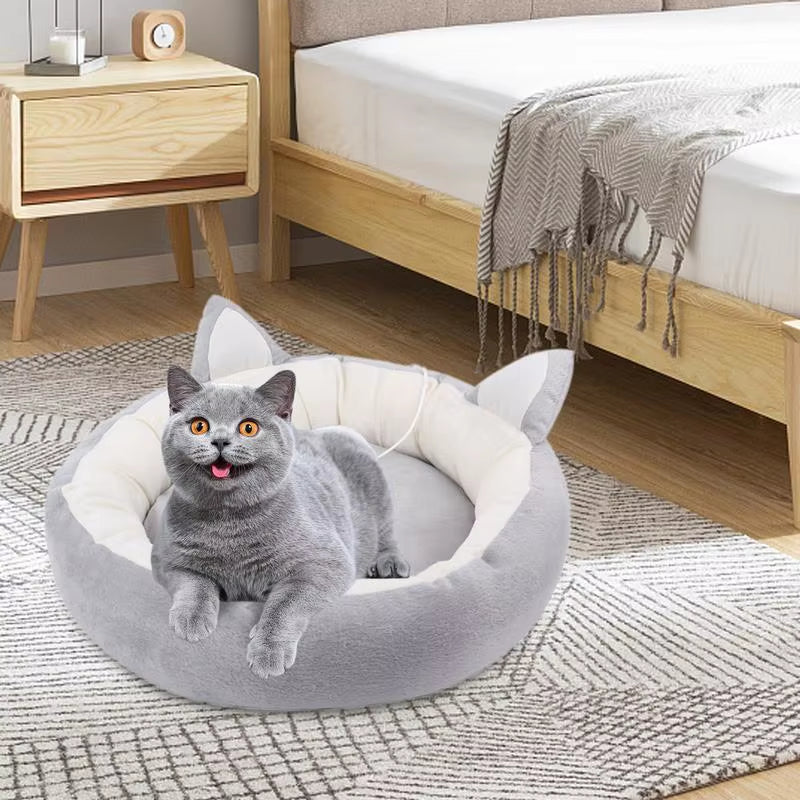 Soft Pet Bed Cats Cushion Bed with Cat Ear Design Breathable Cat Sleeping Mat Plush Dog Pet Nest for Small Medium Cats Dogs Pets