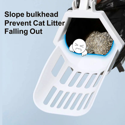 3-In-1 Cat Litter Scoop with Holdor - Large Portable Integrated Cat Litter Scooper with 200 Refill Bags Kitty Litter Scoop Shovel for 1~2 Cats or Kitten (Gray)