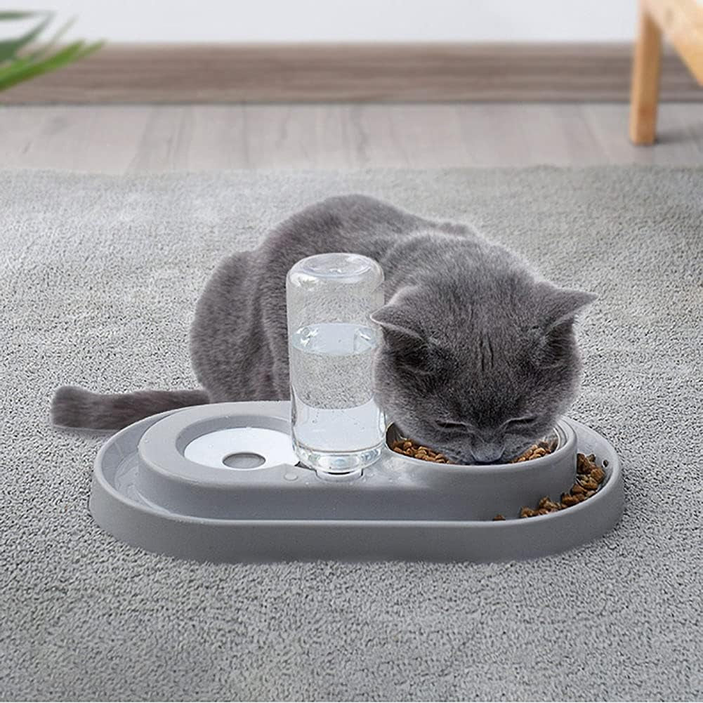 Pet Feeder, Stainless Steel Double Dog Cat Bowls with Automatic Water Dispenser, for Small and Medium Pets, 500Ml, Pink/Blue/Grey