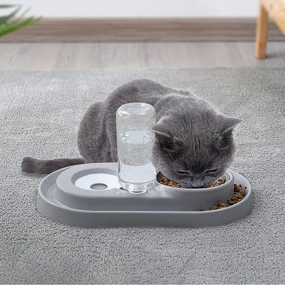 Pet Feeder, Stainless Steel Double Dog Cat Bowls with Automatic Water Dispenser, for Small and Medium Pets, 500Ml, Pink/Blue/Grey