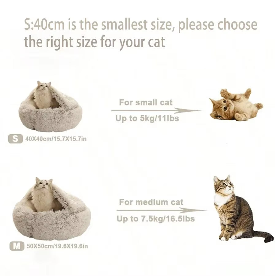 Plush Hooded Pet Bed round Fluffy Soft Cat Bed Pet Cushion Warm Cat Dog 2 in 1 Sleeping Nest Cave for Small Dogs