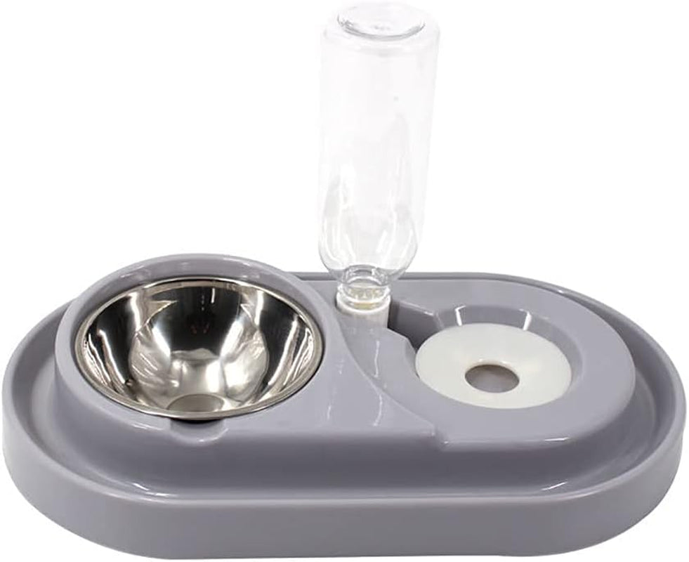 Pet Feeder, Stainless Steel Double Dog Cat Bowls with Automatic Water Dispenser, for Small and Medium Pets, 500Ml, Pink/Blue/Grey