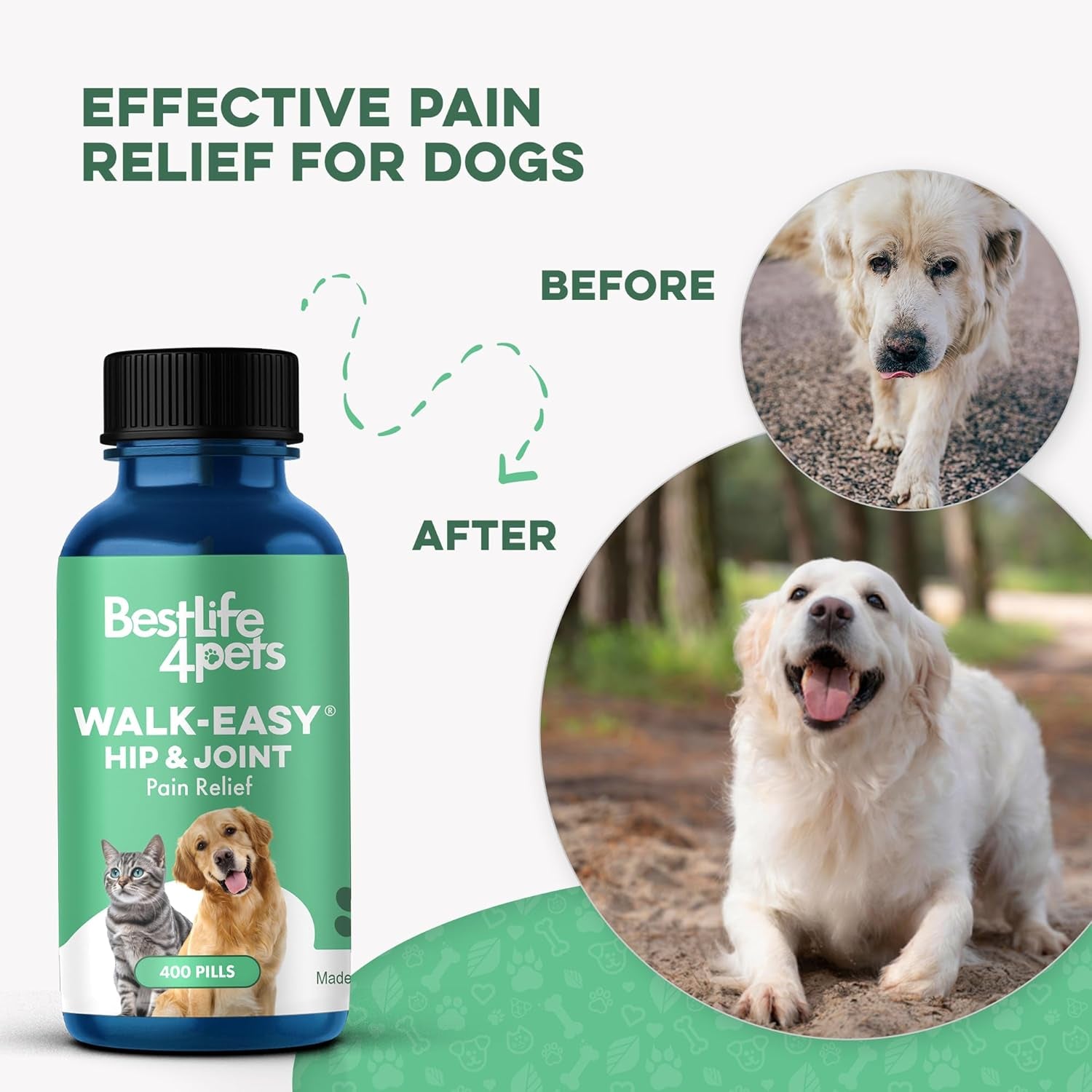 Walk-Easy Dog Hip & Joint Supplement, Effective Dog Pain Relief and Anti-Inflammatory Supplement for Mobility, Canine Joint Pain Relief, ACL Tears, Limping, Knee and Back Aches, Easy to Give 2 Pack