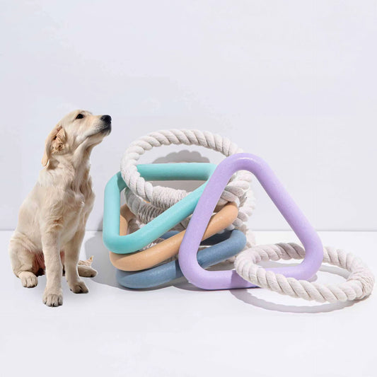 TPR Rubber Pet Toys Triangle Pull Ring Toy Cotton Rope Chew Resistant Dog Toy Pet Interactive Tug of War Toys