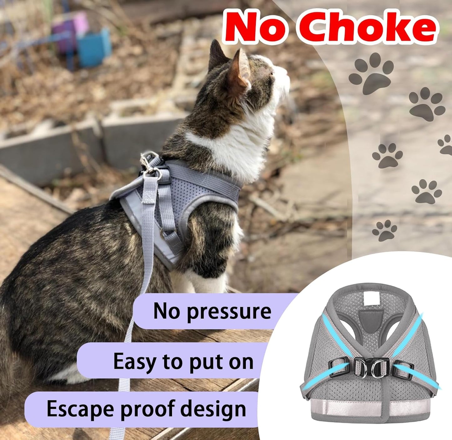 Cat Harnesses and Puppy Harness with Leashes Set, Escape Proof Cat Harness, Adjustable Reflective Soft Mesh Vest Fit Puppy Kitten Rabbit Ferrets'S Outdoor Harness